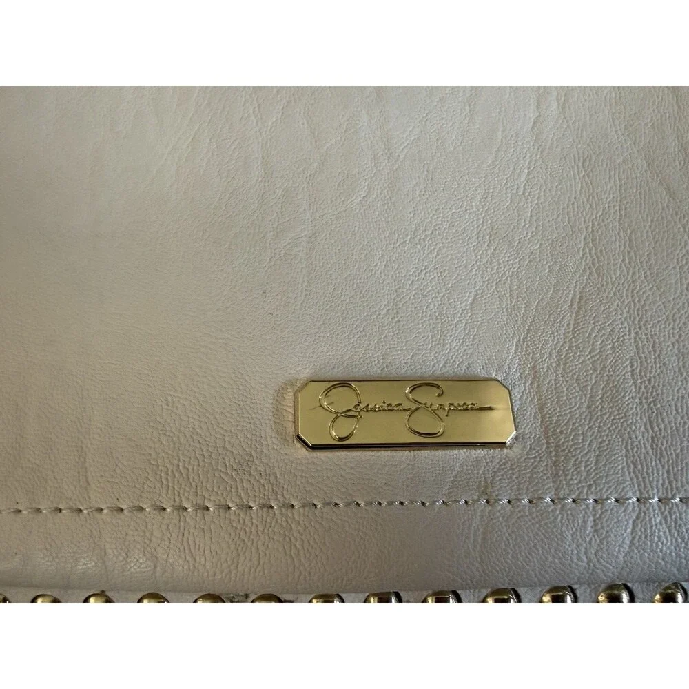 Jessica Simpson  Crossbody Bag  Ivory Gold Purse Detachable Strap Feather Summer